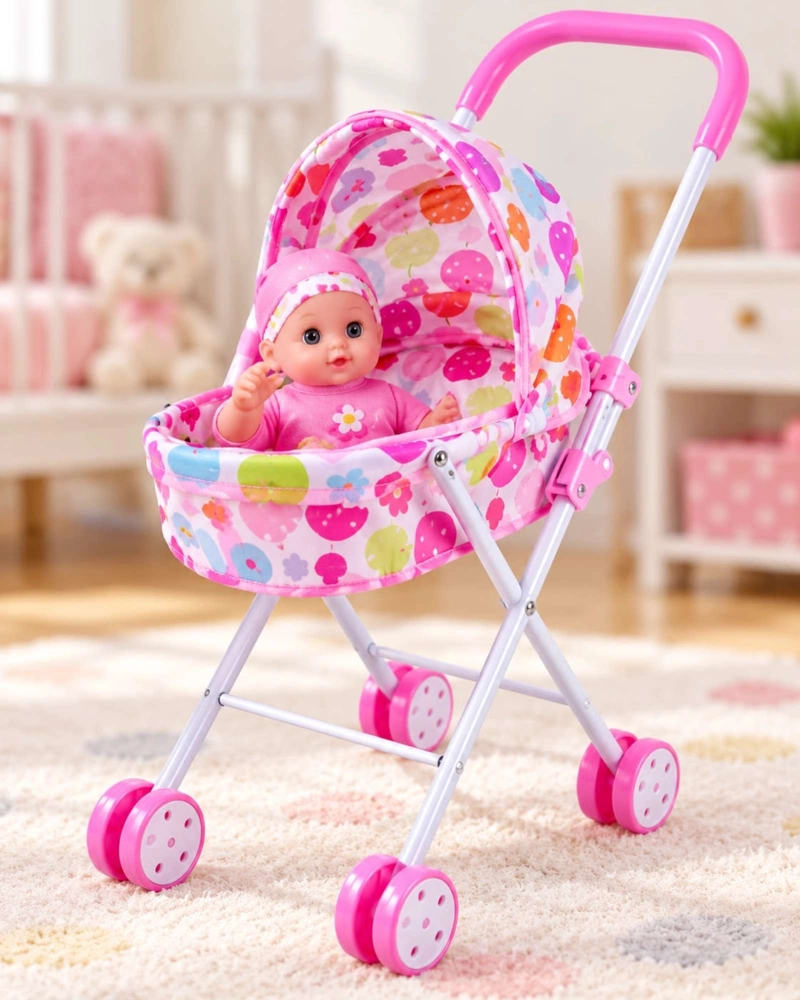 MUÑECA BEBE INTERACTIVA 30 CM CON COCHECITO PLEGABLE Y ACCESORIOS - 5