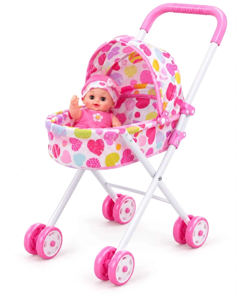 MUÑECA BEBE INTERACTIVA 30 CM CON COCHECITO PLEGABLE Y ACCESORIOS - 7