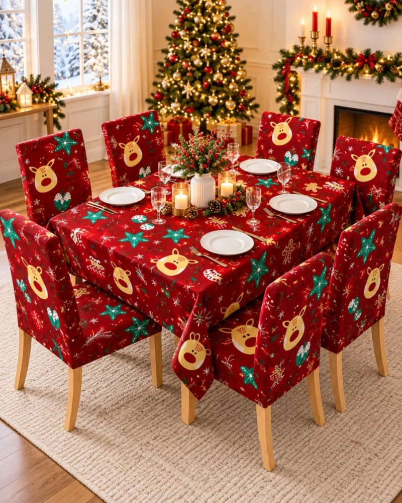 SET DE MANTEL NAVIDEÑO 140X220 CM CON 6 FUNDAS DE SILLA - 2