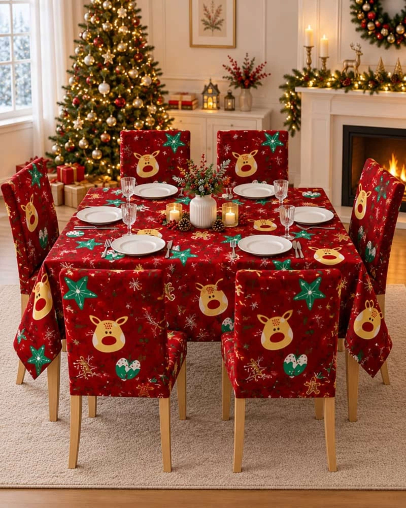 SET DE MANTEL NAVIDEÑO 140X220 CM CON 6 FUNDAS DE SILLA - 5