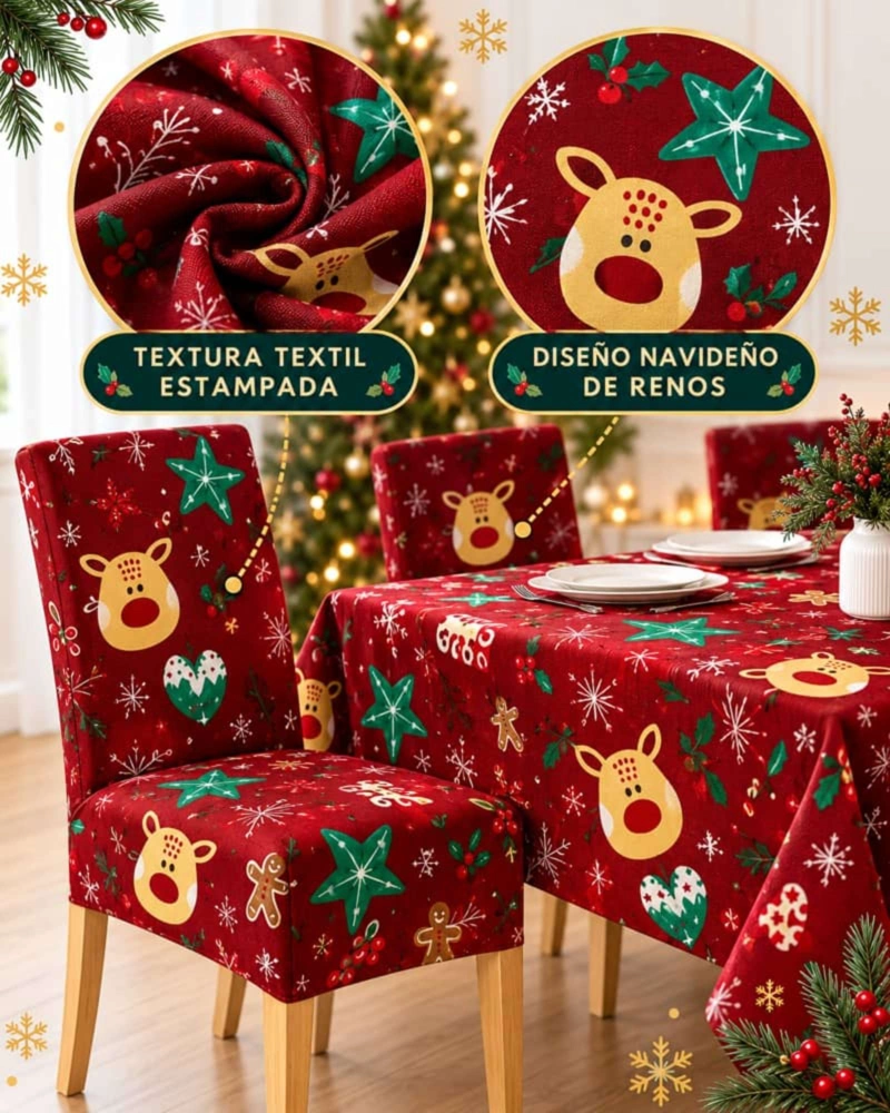 SET DE MANTEL NAVIDEÑO 140X220 CM CON 6 FUNDAS DE SILLA - 8