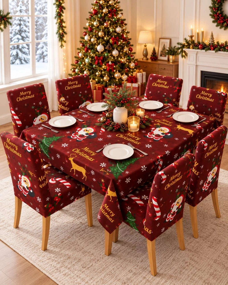SET DE MANTEL NAVIDEÑO 140X220 CM CON 6 FUNDAS DE SILLA - 1