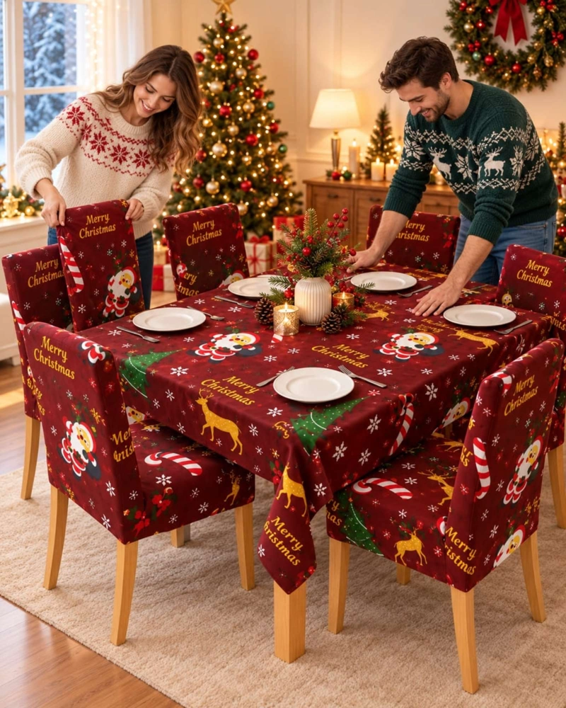 SET DE MANTEL NAVIDEÑO 140X220 CM CON 6 FUNDAS DE SILLA - 2