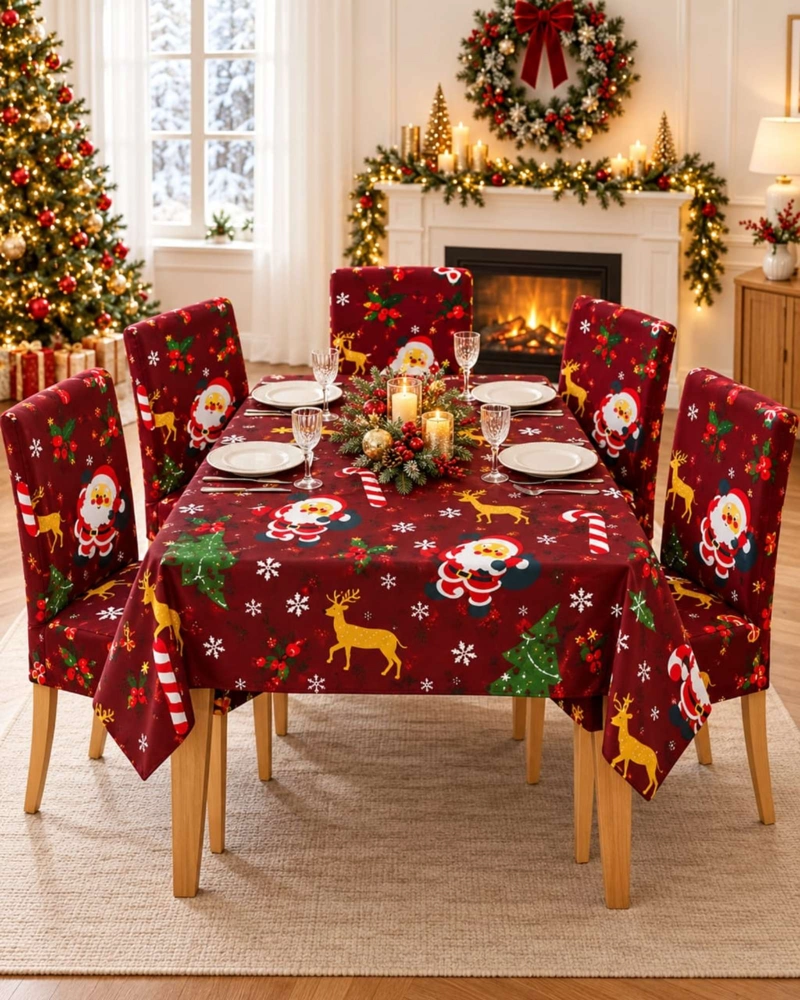 SET DE MANTEL NAVIDEÑO 140X220 CM CON 6 FUNDAS DE SILLA - 3