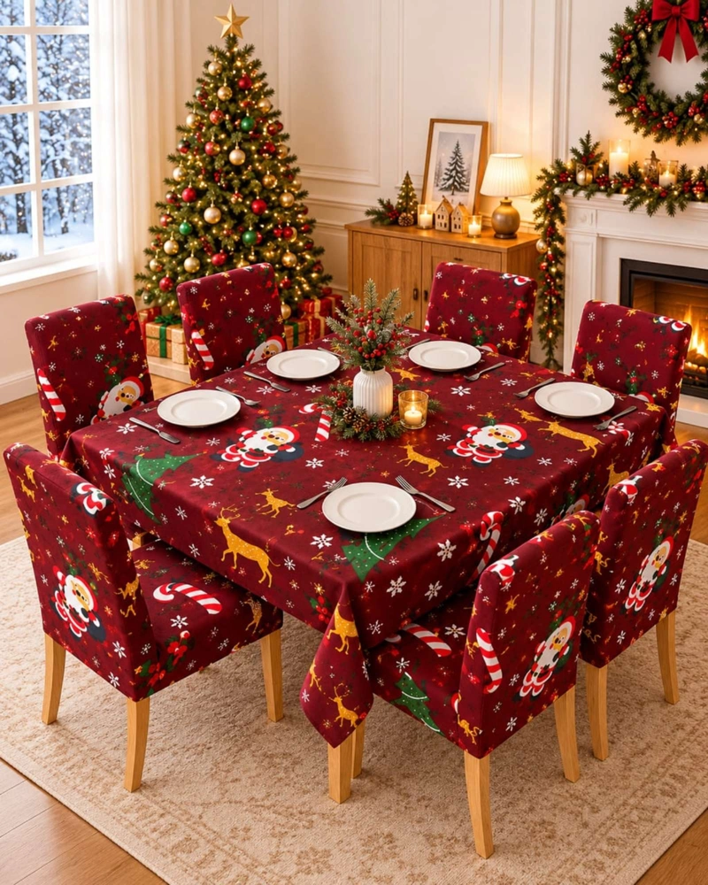SET DE MANTEL NAVIDEÑO 140X220 CM CON 6 FUNDAS DE SILLA - 4