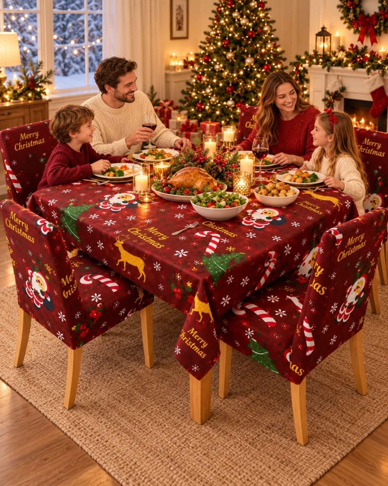 SET DE MANTEL NAVIDEÑO 140X220 CM CON 6 FUNDAS DE SILLA - 5