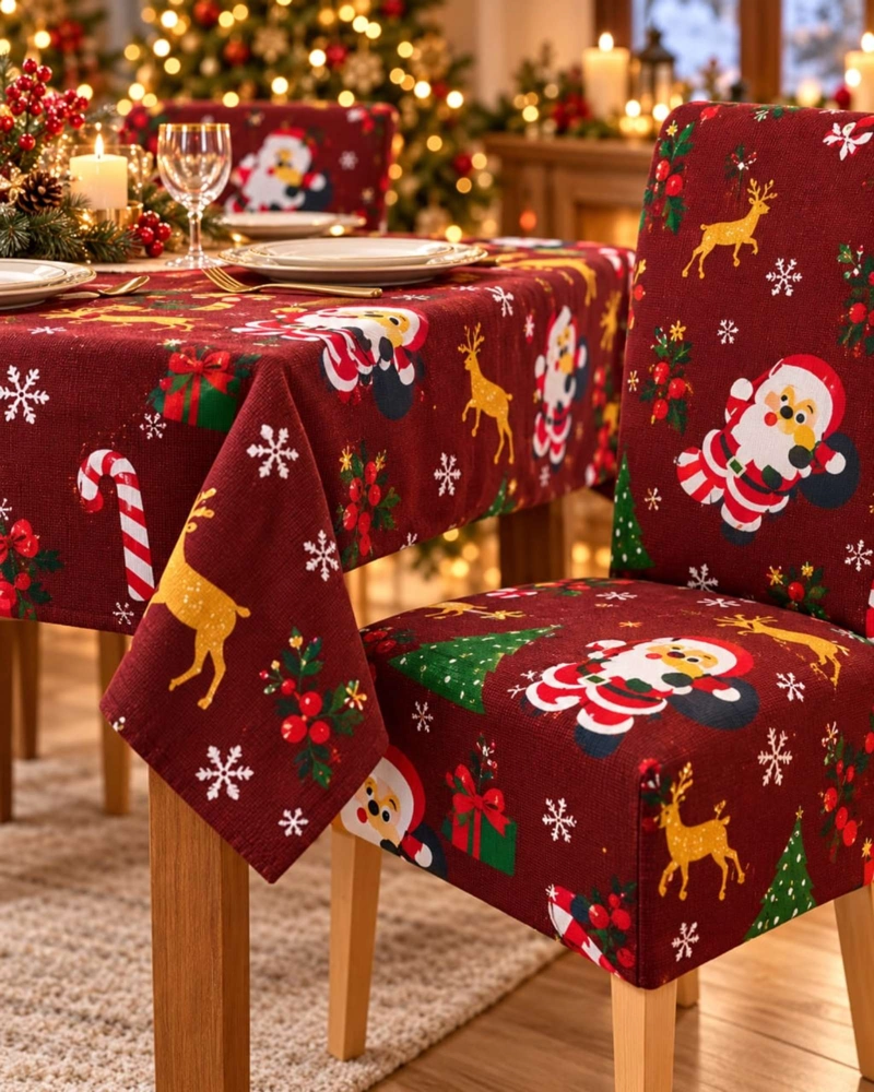 SET DE MANTEL NAVIDEÑO 140X220 CM CON 6 FUNDAS DE SILLA - 7