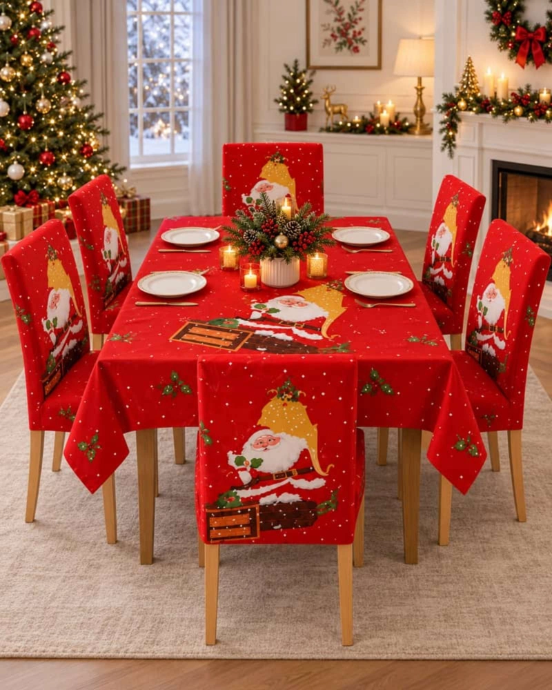 SET DE MANTEL NAVIDEÑO 140X220 CM CON 6 FUNDAS DE SILLA - 2