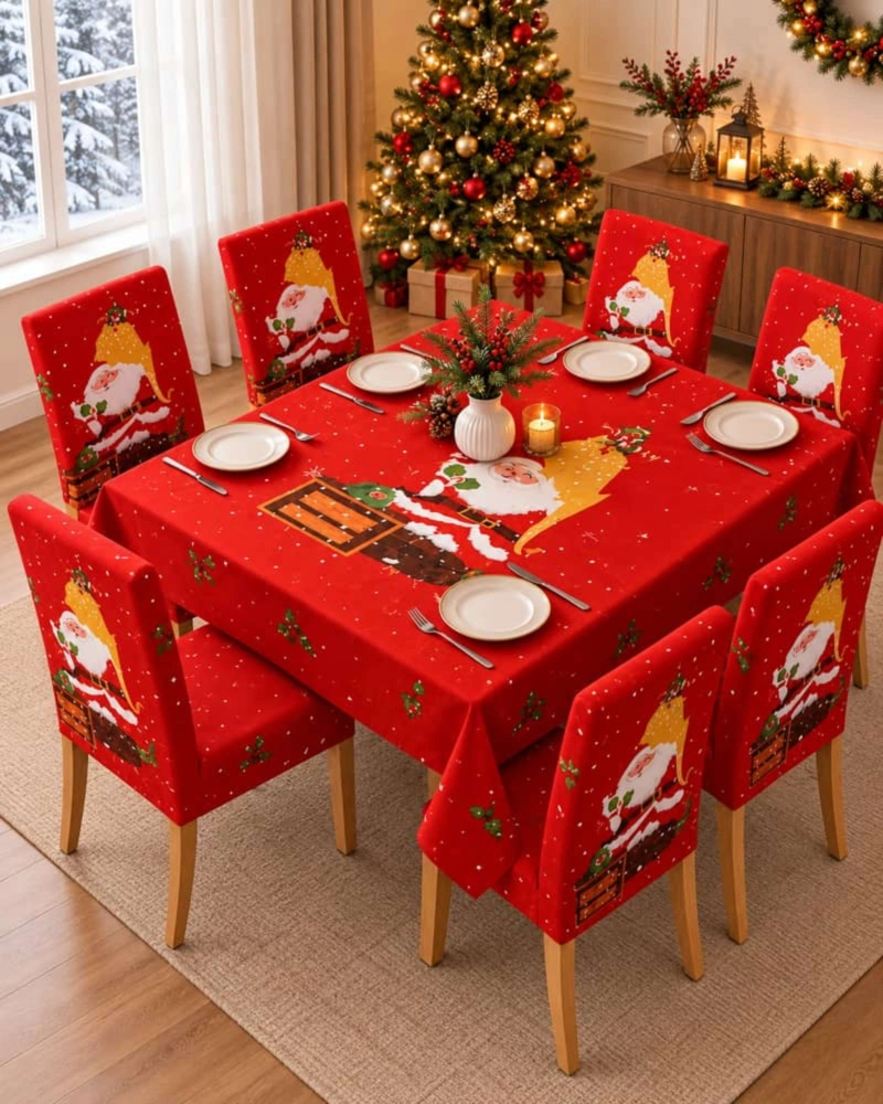 SET DE MANTEL NAVIDEÑO 140X220 CM CON 6 FUNDAS DE SILLA - 3