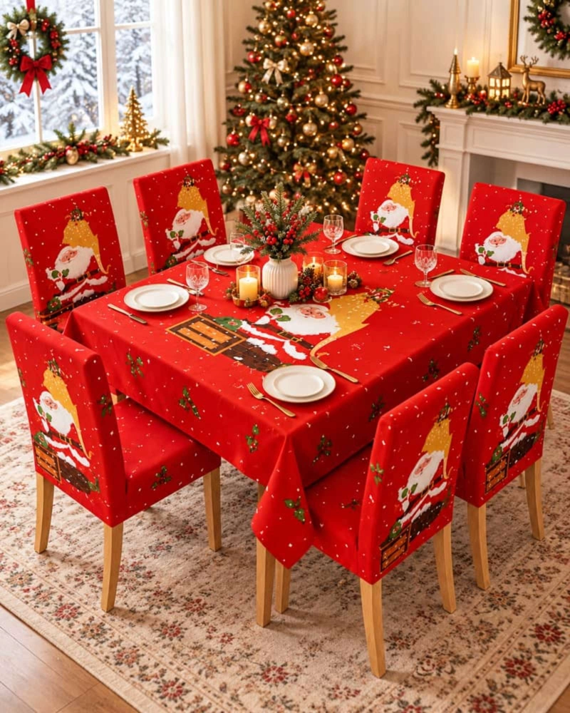 SET DE MANTEL NAVIDEÑO 140X220 CM CON 6 FUNDAS DE SILLA - 4