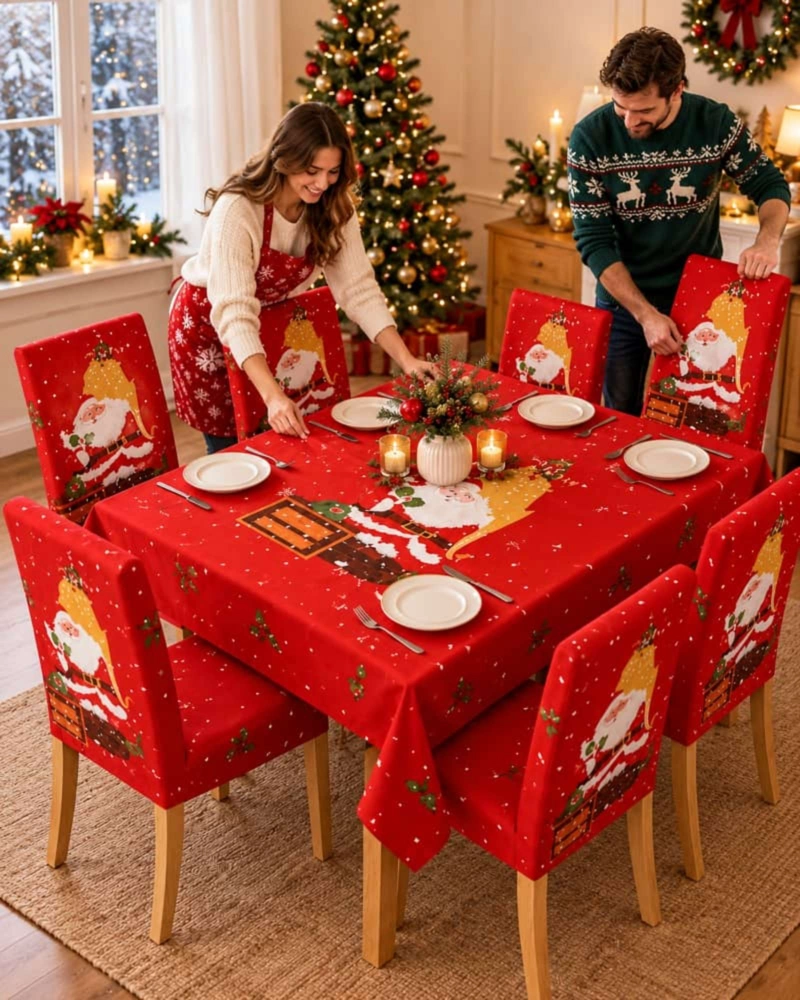 SET DE MANTEL NAVIDEÑO 140X220 CM CON 6 FUNDAS DE SILLA - 5