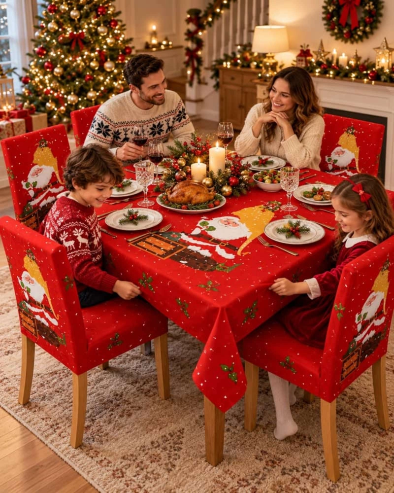 SET DE MANTEL NAVIDEÑO 140X220 CM CON 6 FUNDAS DE SILLA - 6
