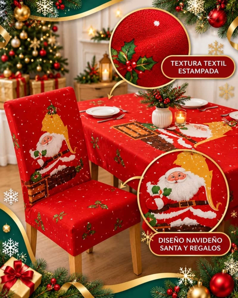 SET DE MANTEL NAVIDEÑO 140X220 CM CON 6 FUNDAS DE SILLA - 7
