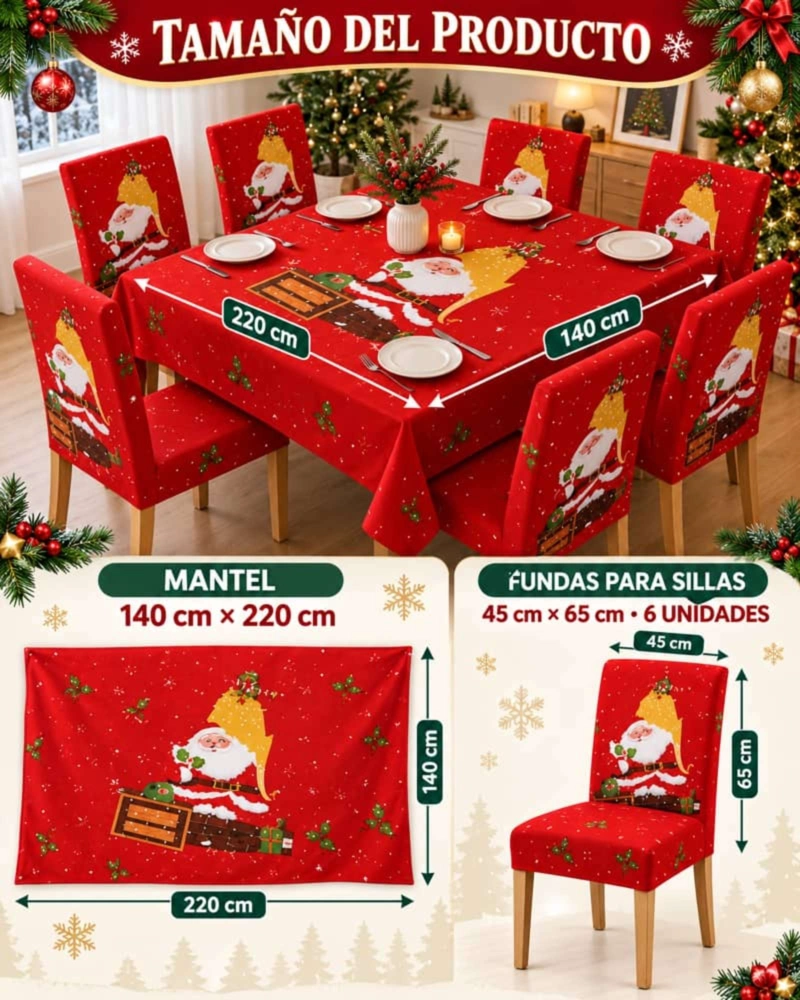 SET DE MANTEL NAVIDEÑO 140X220 CM CON 6 FUNDAS DE SILLA - 8