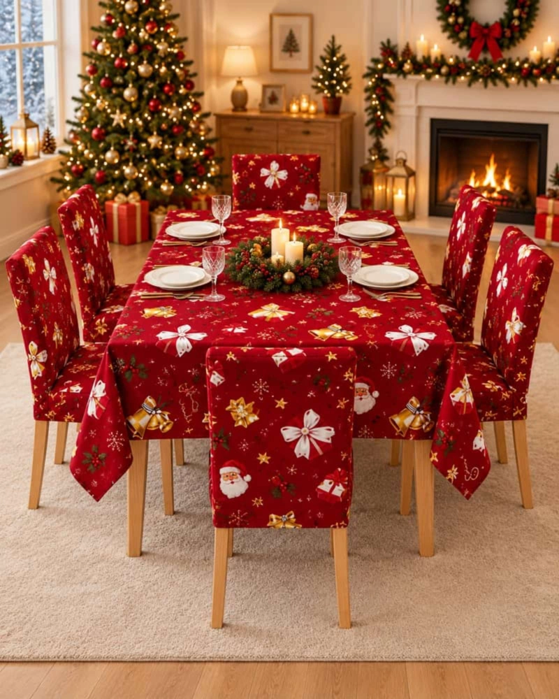 SET DE MANTEL NAVIDEÑO 140X220 CM CON 6 FUNDAS DE SILLA - 1