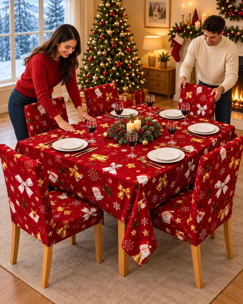 SET DE MANTEL NAVIDEÑO 140X220 CM CON 6 FUNDAS DE SILLA - 2