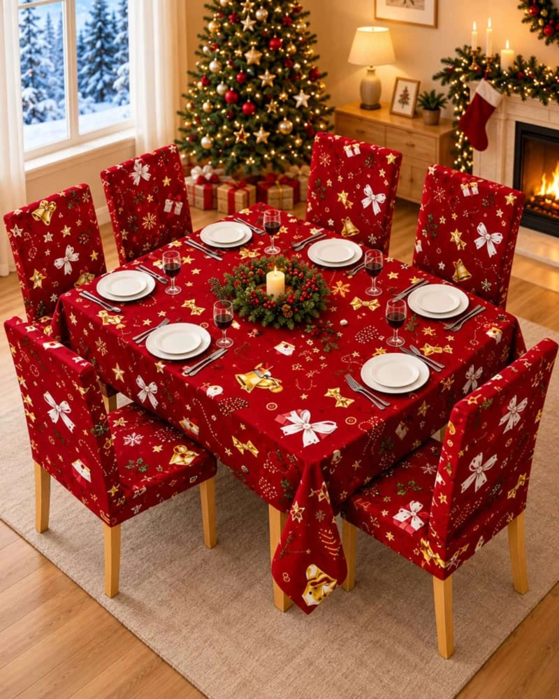 SET DE MANTEL NAVIDEÑO 140X220 CM CON 6 FUNDAS DE SILLA - 3
