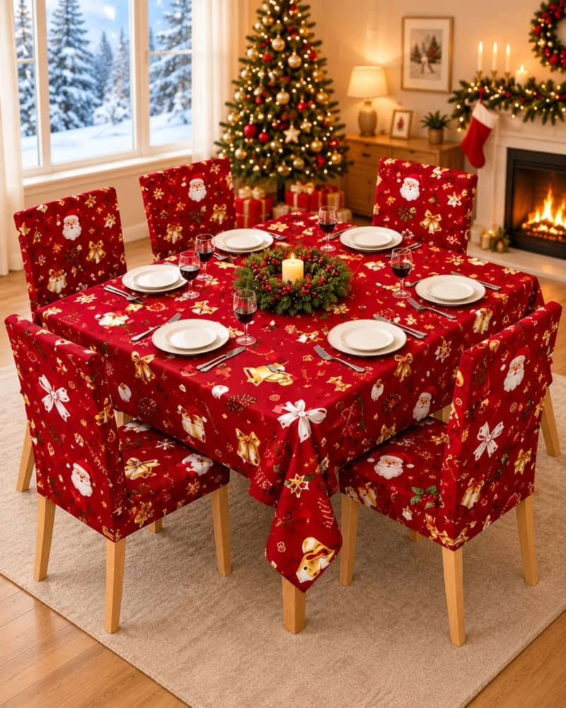SET DE MANTEL NAVIDEÑO 140X220 CM CON 6 FUNDAS DE SILLA - 4