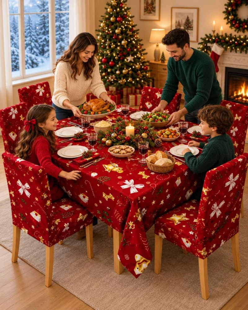 SET DE MANTEL NAVIDEÑO 140X220 CM CON 6 FUNDAS DE SILLA - 5