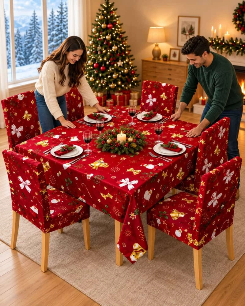 SET DE MANTEL NAVIDEÑO 140X220 CM CON 6 FUNDAS DE SILLA - 6