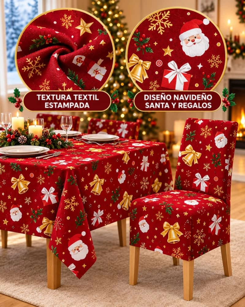 SET DE MANTEL NAVIDEÑO 140X220 CM CON 6 FUNDAS DE SILLA - 7
