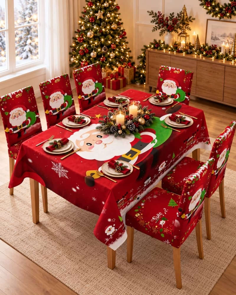 SET DE MANTEL NAVIDEÑO 140X220 CM CON 6 FUNDAS DE SILLA - 1