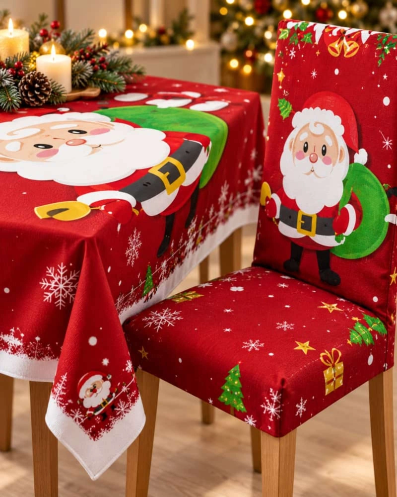 SET DE MANTEL NAVIDEÑO 140X220 CM CON 6 FUNDAS DE SILLA - 4