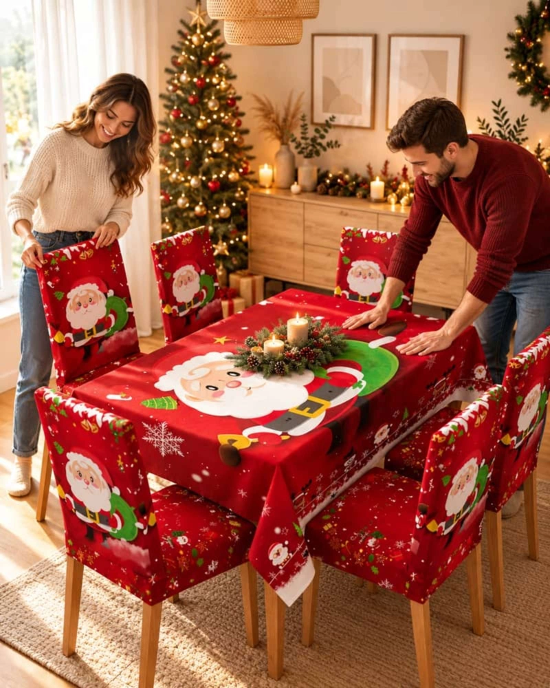 SET DE MANTEL NAVIDEÑO 140X220 CM CON 6 FUNDAS DE SILLA - 5