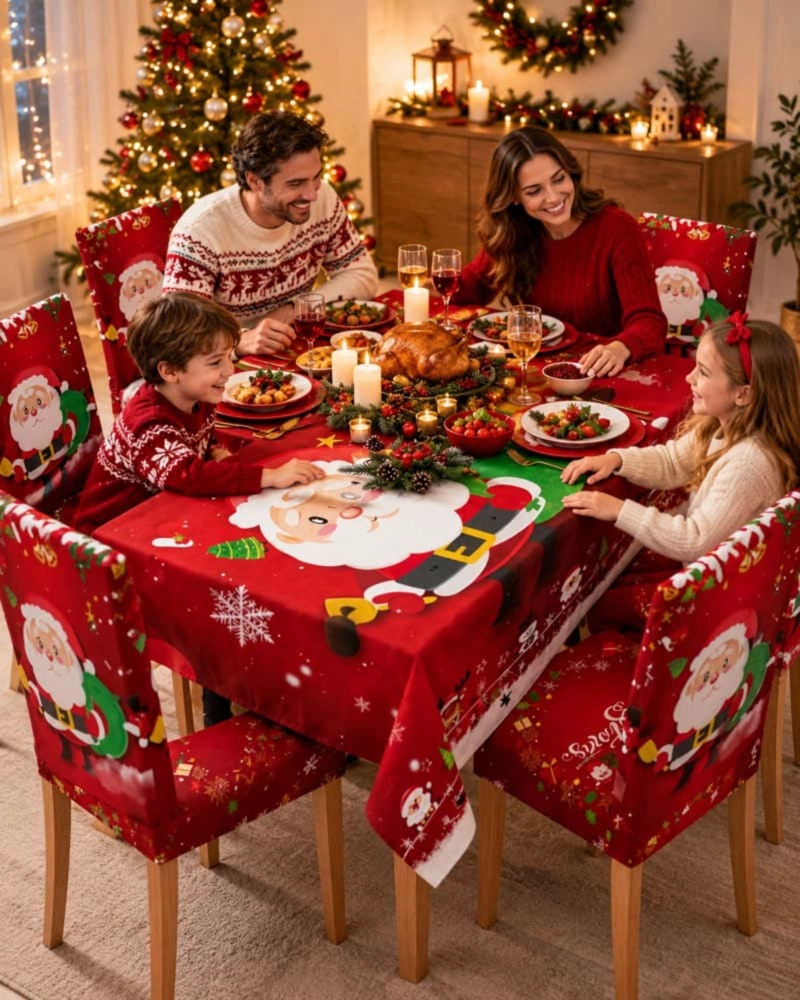 SET DE MANTEL NAVIDEÑO 140X220 CM CON 6 FUNDAS DE SILLA - 6