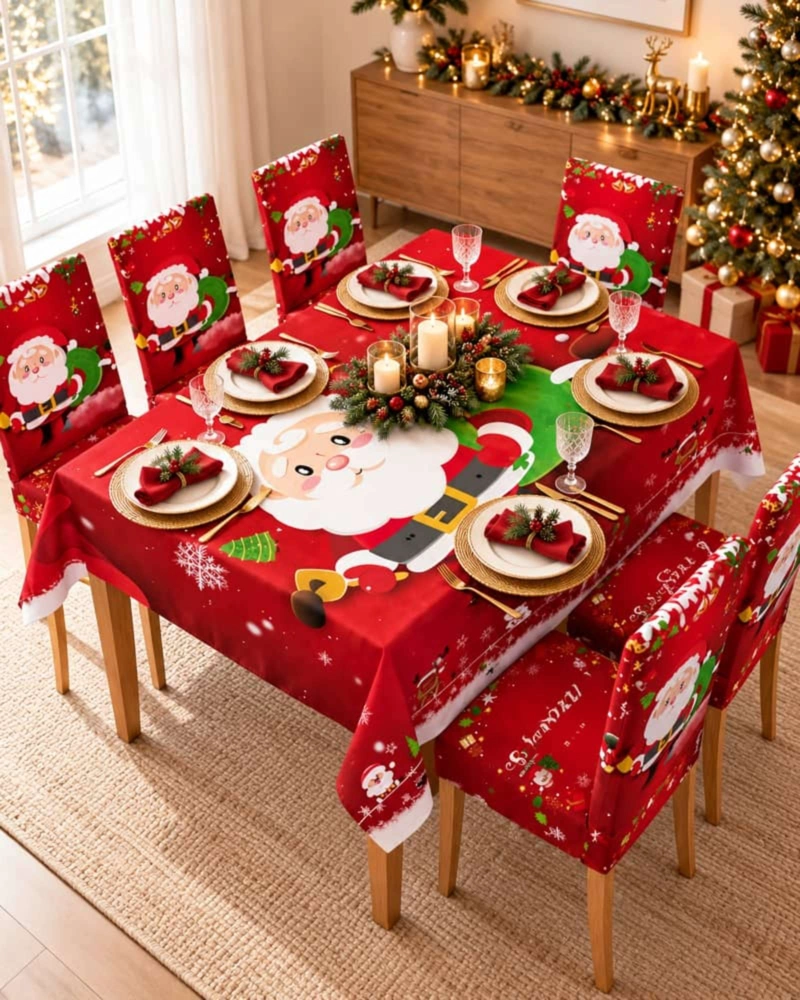 SET DE MANTEL NAVIDEÑO 140X220 CM CON 6 FUNDAS DE SILLA - 8