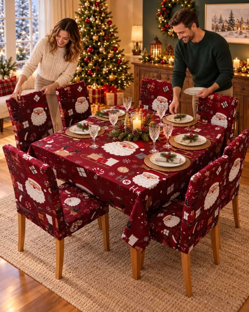 SET DE MANTEL NAVIDEÑO 140X220 CM CON 6 FUNDAS DE SILLA - 1