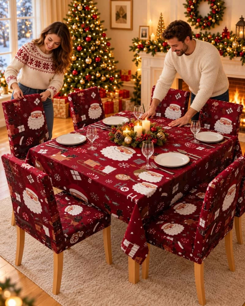SET DE MANTEL NAVIDEÑO 140X220 CM CON 6 FUNDAS DE SILLA - 3