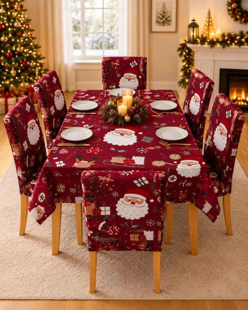 SET DE MANTEL NAVIDEÑO 140X220 CM CON 6 FUNDAS DE SILLA - 4