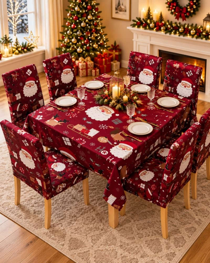 SET DE MANTEL NAVIDEÑO 140X220 CM CON 6 FUNDAS DE SILLA - 5