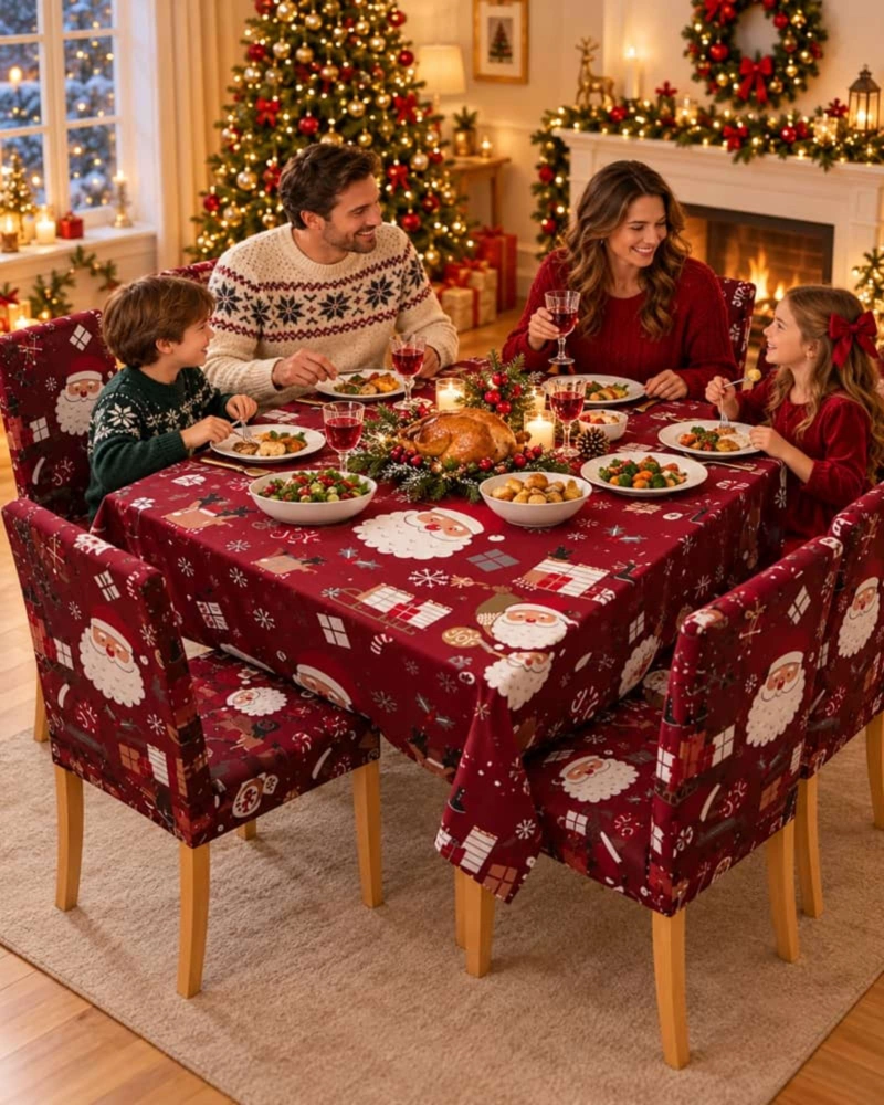 SET DE MANTEL NAVIDEÑO 140X220 CM CON 6 FUNDAS DE SILLA - 6