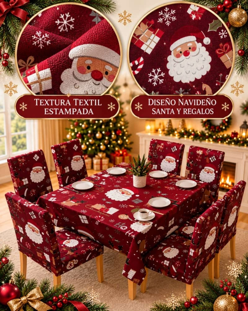 SET DE MANTEL NAVIDEÑO 140X220 CM CON 6 FUNDAS DE SILLA - 7