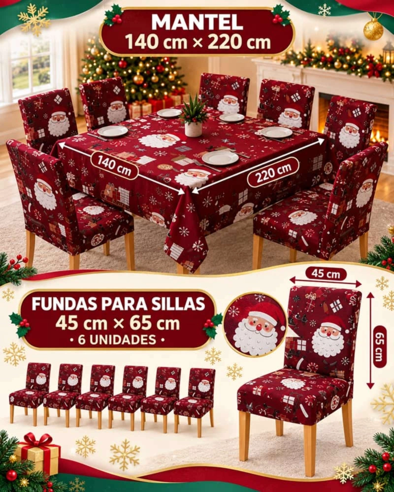 SET DE MANTEL NAVIDEÑO 140X220 CM CON 6 FUNDAS DE SILLA - 8