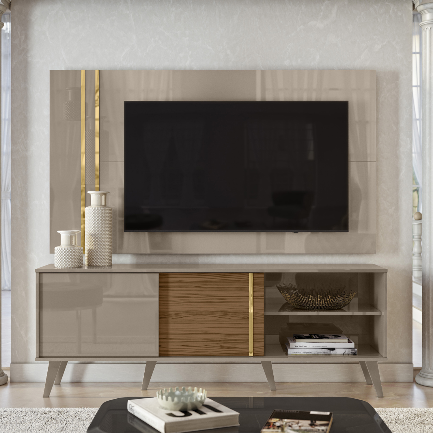 RACK ALTAVISION CRONOS MDP GRIS CLARO + PANEL 60 FENDI NATURALE - 5