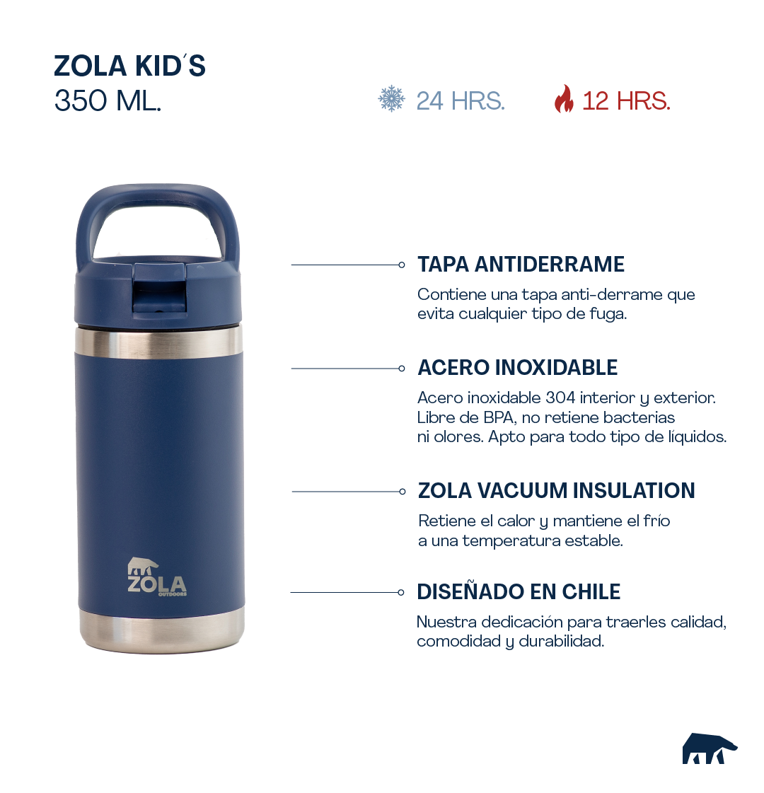 BOTELLA ZOLA OUTDOORS 350ML TÉRMICA KIDS - 6