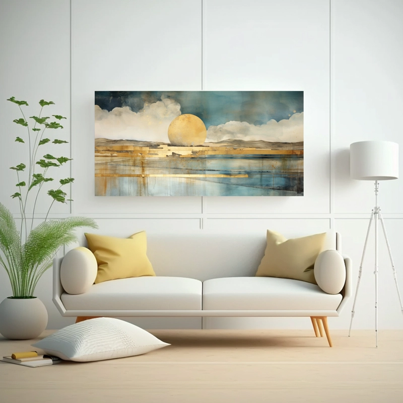 PINTURA DE ARTE EN LIENZO TELA PARA HABITACIÓN CON ACUARELA DORADA, TURQUESA Y PLATEADA 100X50CM - 2