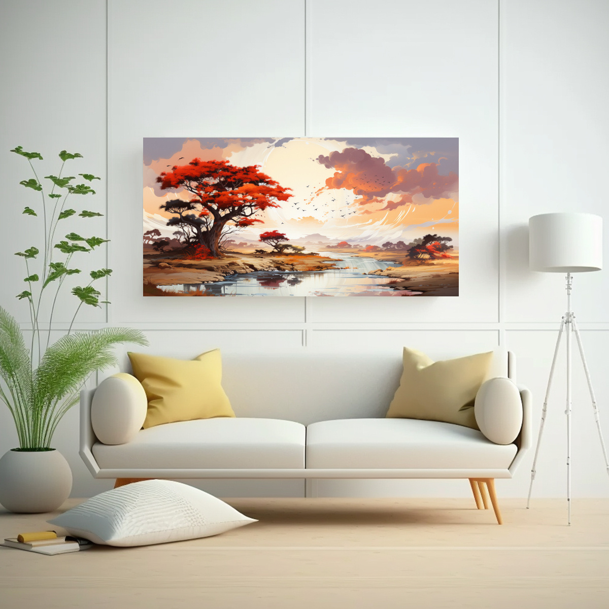 CUADRO ABSTRACTO DE BELLEZA NATURAL EN COLORES ROJO Y NARANJA CON ÁRBOL DE ACACIA. 40X20CM - 2