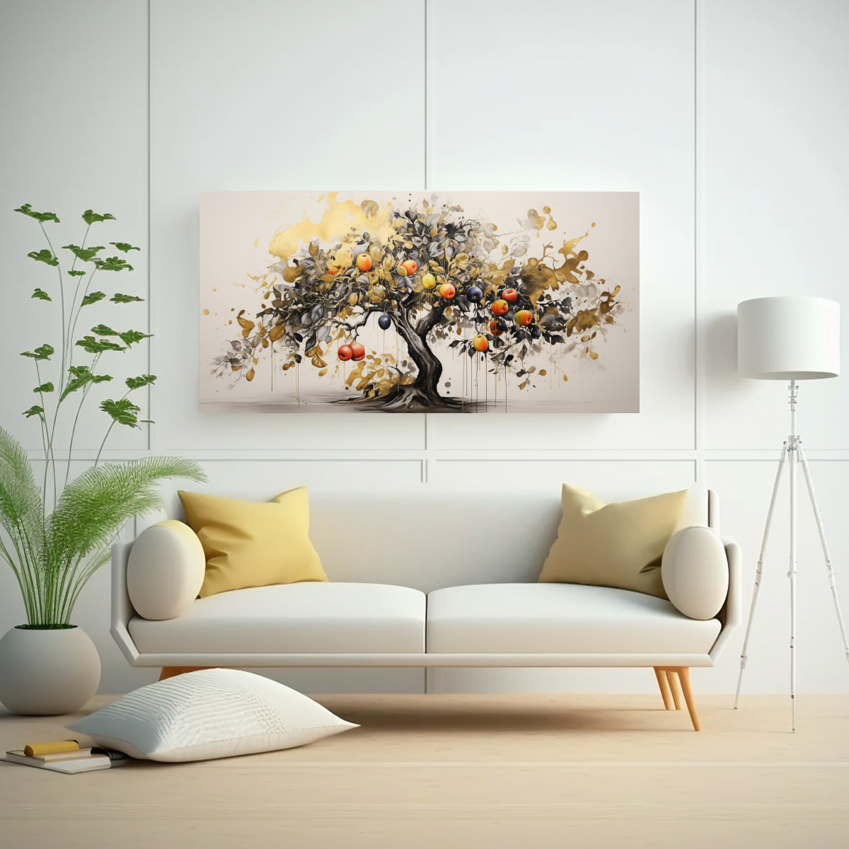 PINTURA ABSTRACTA ALTA CALIDAD ÁRBOL FRUTAL EN COLORES ORO Y NEGRO EN CANVA. 100X50CM - 2