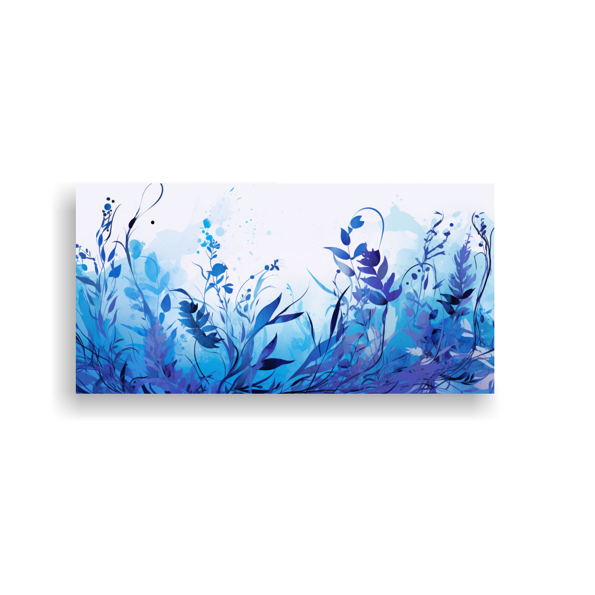 LIENZO DE TELA DECORATIVO HERBÁCEO EN COLORES AZULES CON ATMÓSFERA NEONOIR. 40X20CM - 1