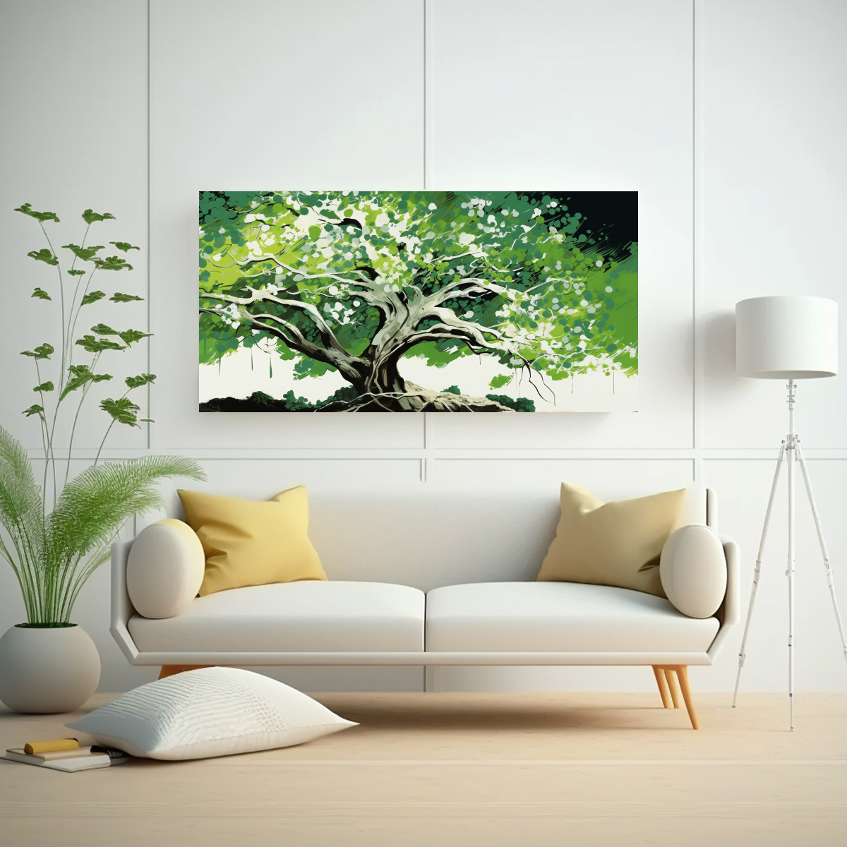 CUADRO TONOS LIVING ÁRBOL BANIANO EN COLORES VERDE Y BLANCO ATMOSFERA NEONOIR 60X30CM - 2