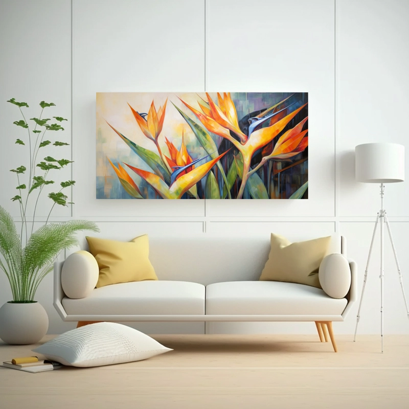 CUADRO VANGUARDIA ARTESANAL FLORES DEL PARAÍSO PINTURA ABSTRACTA ALTA CALIDAD 160X80CM - 2
