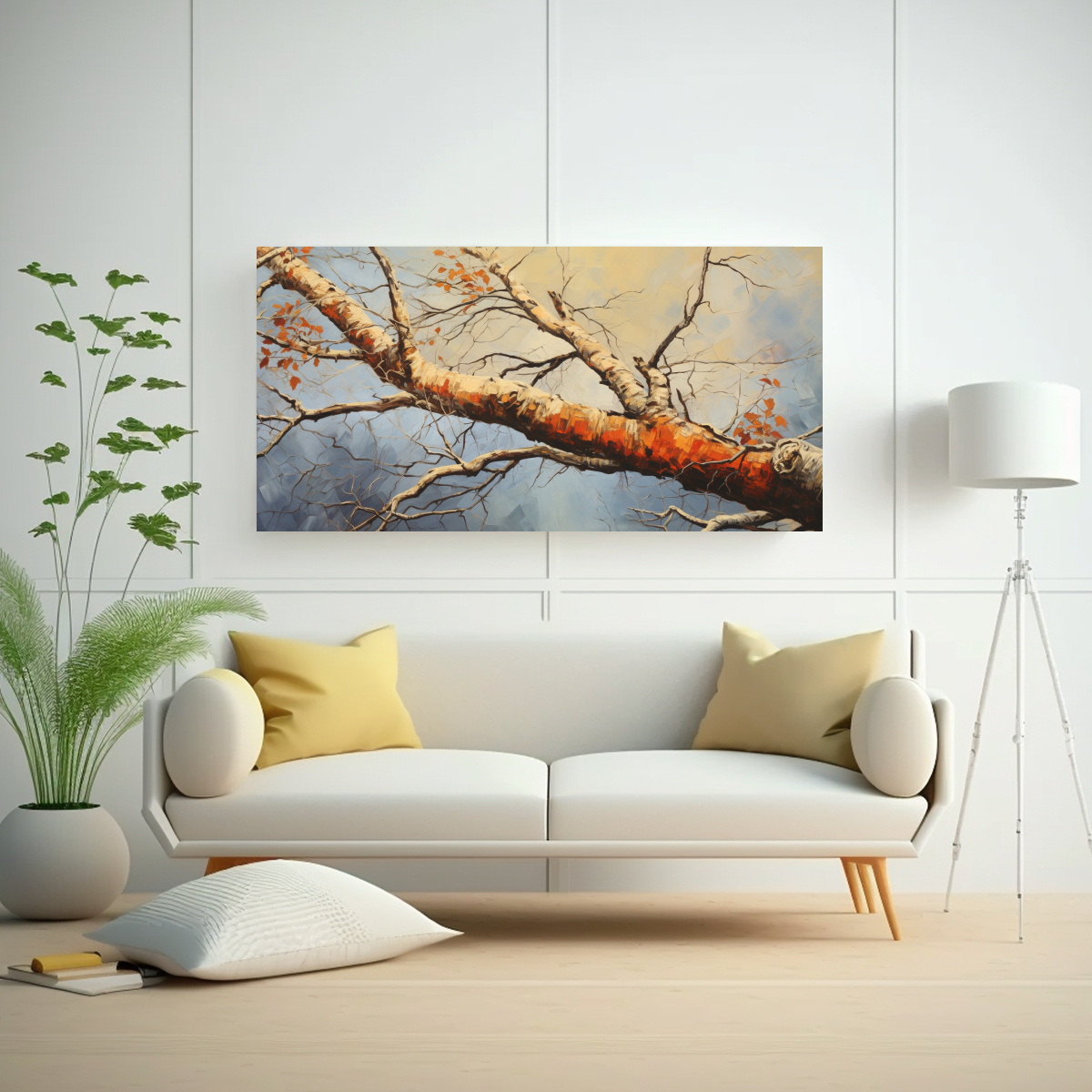 PINTURA MÁGICA DE ÁRBOL DE ABEDUL EN LIENZO, ESTILO ABSTRACTO DETALLADO EN ÓLEO 160X80CM - 2