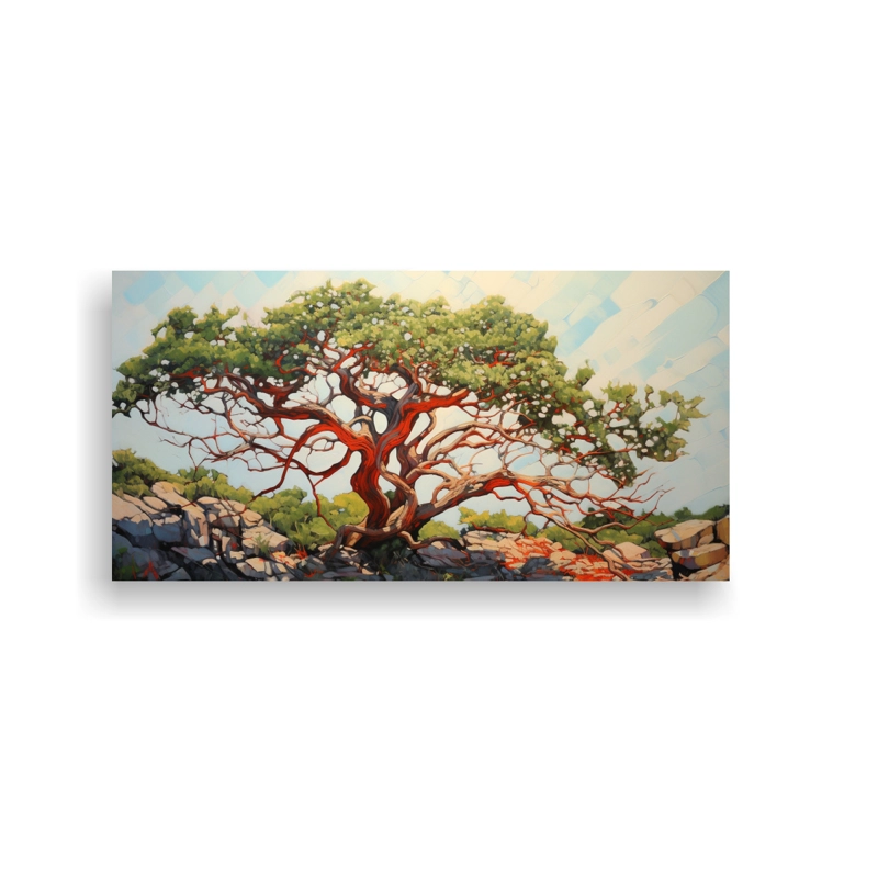 PINTURA ABSTRACTA DE ÁRBOL DE MADROÑO: COMPOSICIÓN INSPIRADORA EN ÓLEO DE ALTA DEFINIC 120X60CM - 1