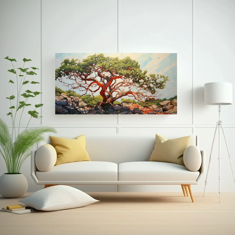 PINTURA ABSTRACTA DE ÁRBOL DE MADROÑO: COMPOSICIÓN INSPIRADORA EN ÓLEO DE ALTA DEFINIC 120X60CM - 2