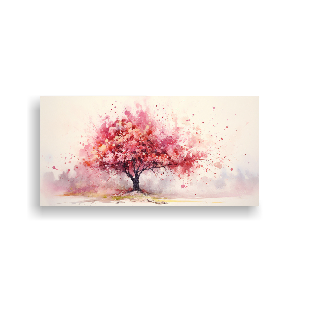 MURAL ABSTRACTO DE UN HERMOSO CUADRO CON UN ÁRBOL DE MANZANAS EN COLORES ROJO Y ROSA 160X80CM - 1