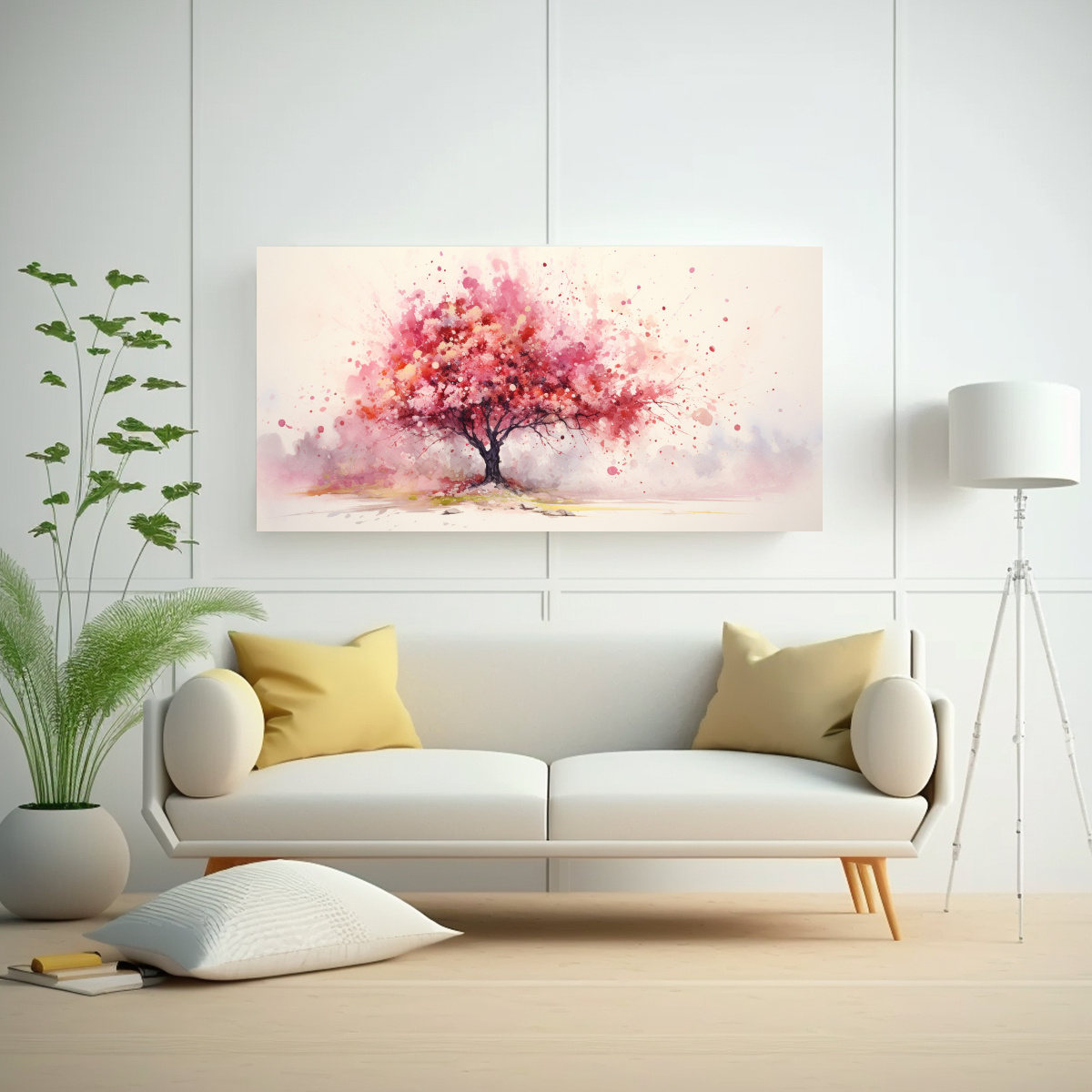 MURAL ABSTRACTO DE UN HERMOSO CUADRO CON UN ÁRBOL DE MANZANAS EN COLORES ROJO Y ROSA 160X80CM - 2